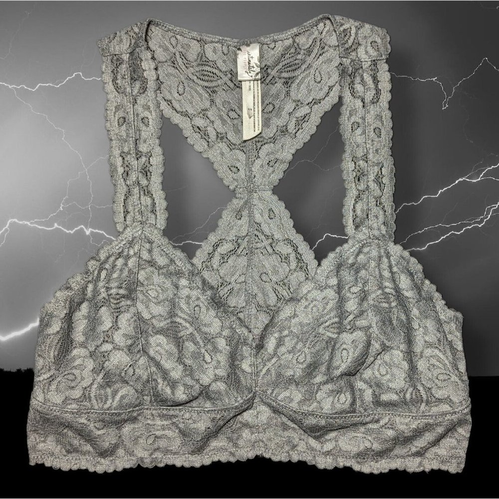 Intimately Free People Galloon Crop Gray Lace Racerback Bralette sz M